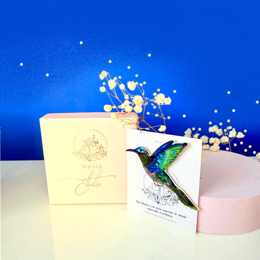 Pins colibri en acier inoxydable – Illustration aquarelle